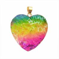 Gemstone Pendants Jewelry Colorful Fluorite with Brass Heart Unisex Sold By PC