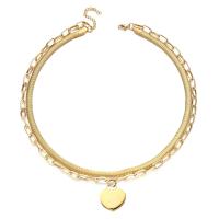 304 Stainless Steel Necklace with 1.97inch extender chain Heart Double Layer & fashion jewelry & for woman 17mm Length Approx 17.72 Inch Sold By PC