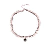Plastic Pearl Necklace, Titanium Steel, with Plastic Pearl, with 2.76inch extender chain, Double Layer & fashion jewelry & for woman, original color, Sold Per Approx 16.93 Inch Strand