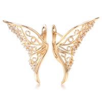 Messing Stud ørering, Butterfly, mode smykker & Micro Pave cubic zirconia & for kvinde, rosa guld farve, nikkel, bly & cadmium fri, 38mm, Solgt af par