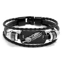Koskind Bracelet, med Zinc Alloy, Feather, forgyldt, mode smykker & forskellige længde for valg & for mennesket, sort, Solgt af PC