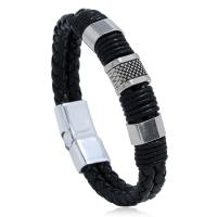 PU Leather Cord Bracelets with Zinc Alloy silver color plated fashion jewelry & for man 12mm Sold By PC