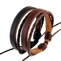 Cowhide Bracelet, with PU Leather & Wax Cord, with 9-10cmX2 extender chain, Adjustable & fashion jewelry, more colors for choice, Length:Approx 17 cm, Sold By PC