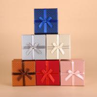 Κοσμήματα Gift Box, Χαρτί, Πλατεία, Ανθεκτικό & Dustproof & με διακόσμηση κορδέλα bowknot, περισσότερα χρώματα για την επιλογή, 90x85x55mm, Sold Με PC