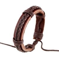 Pulseiras de fio de PU, Couro do plutônio, with Couro & Fio de cera, with 9-10cmX2 extender chain, Ajustável & joias de moda, marrom, comprimento 17 cm, vendido por PC