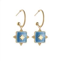 Titanium Steel Drop Earring gold color plated & for woman & enamel blue Sold By Pair