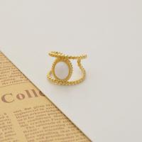 Titanium Čelik Pljuska prst prsten, s Bijela kalcedon, zlatna boja pozlaćen, Podesiva & za žene & šupalj, Prodano By PC