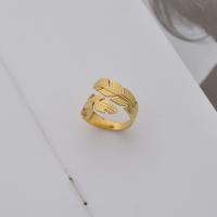 Partículas de aço Cuff Ring Finger, Folha, cromado de cor dourada, Ajustável & para mulher, vendido por PC