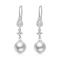 Cubic Zirconia Micro Pave Brass Earring, with Plastic Pearl, platinum plated, micro pave cubic zirconia & for woman, 12x48mm, Sold By Pair