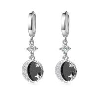 Cubic Zirconia Micro Pave Brass Earring platinum plated stoving varnish & micro pave cubic zirconia & for woman black Sold By Pair
