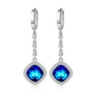 Cubic Zirconia Micro Pave Brass Earring, with Crystal, platinum plated, micro pave cubic zirconia & for woman, blue, 16x50mm, Sold By Pair