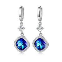Cubic Zirconia Micro Pave Brass Earring with Crystal platinum plated micro pave cubic zirconia & for woman blue Sold By Pair