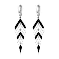 Huggie Hoop Drop Earring, Brass, platinum plated, stoving varnish & for woman, white and black, 16x65mm, Sold By Pair