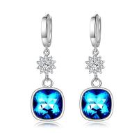 Cubic Zirconia Micro Pave Brass Earring, with Crystal, platinum plated, micro pave cubic zirconia & for woman, blue, 14x45mm, Sold By Pair