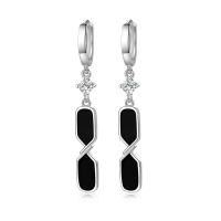 Cubic Zirconia Micro Pave Brass Earring, platinum plated, stoving varnish & micro pave cubic zirconia & for woman, black, 6.50x52mm, Sold By Pair
