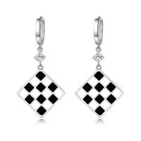 Cubic Zirconia Micro Pave Brass Earring platinum plated stoving varnish & micro pave cubic zirconia & for woman white and black Sold By Pair