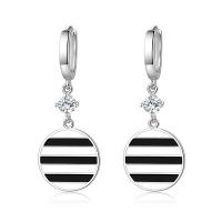 Cubic Zirconia Micro Pave Brass Earring Flat Round platinum plated stoving varnish & micro pave cubic zirconia & for woman white and black Sold By Pair