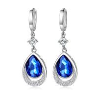 Cubic Zirconia Micro Pave Brass Earring, with Crystal, platinum plated, micro pave cubic zirconia & for woman, blue, 16x50mm, Sold By Pair