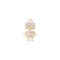 Cubic Zirconia Micro Pave Brass Pendant, Robot, gold color plated, micro pave cubic zirconia, 13.50x8mm, Sold By PC