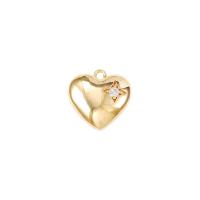 Cubic Zirconia Micro Pave Brass Pendant, Heart, gold color plated, micro pave cubic zirconia, 15x15mm, Sold By PC