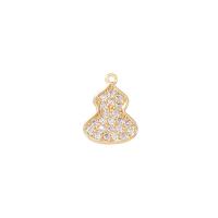 Cubic Zirconia Micro Pave Brass Pendant, Calabash, gold color plated, micro pave cubic zirconia, 9x11.50mm, Sold By PC