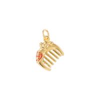 Bijoux pendentifs en laiton, peigne, Placage de couleur d'or, émail, 11x13mm, Vendu par PC