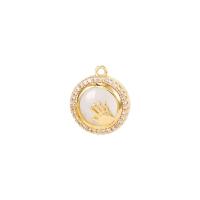 Cats Eye Pendants Brass with Cats Eye Flat Round gold color plated micro pave cubic zirconia Sold By PC