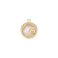 Cats Eye Pendants Brass with Cats Eye Flat Round gold color plated micro pave cubic zirconia Sold By PC