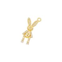 Cubic Zirconia Micro Pave Brass Pendant, Rabbit, gold color plated, micro pave cubic zirconia, 9x20mm, Sold By PC