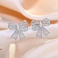 Brass Stud Earring Bowknot plated for woman & hollow Sold By Pair