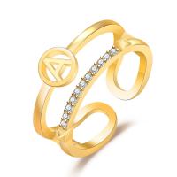 Brass Cuff Finger Ring gold color plated Adjustable & for woman & with rhinestone & hollow 17.50mm Sold By PC