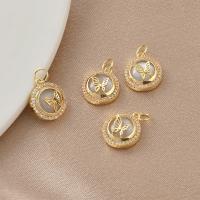 Cubic Zirconia Micro Pave Brass Pendant with Cats Eye gold color plated & micro pave cubic zirconia Sold By PC