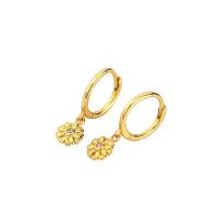 925 Sterling Silver Hoop Earrings Flower plated micro pave cubic zirconia & for woman 20.40mm Sold By Pair
