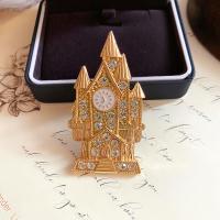 Zinc Alloy Brooches Castle gold color plated for woman & enamel & with rhinestone nickel lead & cadmium free Sold By Lot
