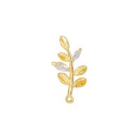 Cubic Zirconia Micro Pave Brass Pendant, Leaf, gold color plated, micro pave cubic zirconia, 8x17mm, Sold By PC
