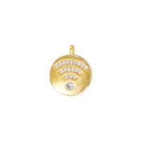 Цирконий Micro Pave латунь подвеска, Латунь, Плоская круглая форма, плакирован золотом, инкрустированное микро кубического циркония, 12x15mm, продается PC