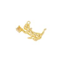 Cubic Zirconia Micro Pave Brass Pendant, Cat, gold color plated, micro pave cubic zirconia, 13x23mm, Sold By PC