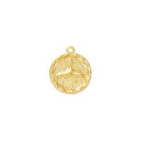 Bijoux pendentifs en laiton, Plat rond, Placage de couleur d'or, 11x13mm, Vendu par PC