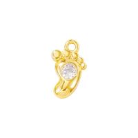Cubic Zirconia Micro Pave Brass Pendant, Foot, gold color plated, micro pave cubic zirconia, 6x10mm, Sold By PC