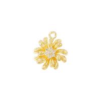 Cubic Zirconia Micro Pave Brass Pendant, Flower, gold color plated, micro pave cubic zirconia, 12x14mm, Sold By PC