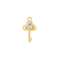 Cubic Zirconia Micro Pave Brass Pendant, Key, gold color plated, micro pave cubic zirconia, 7x13mm, Sold By PC
