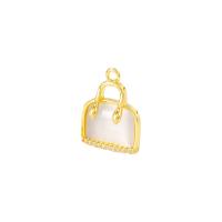 Cubic Zirconia Micro Pave Brass Pendant, with Cats Eye, Handbag, gold color plated, micro pave cubic zirconia, 14x19mm, Sold By PC