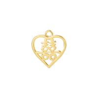 Bijoux pendentifs en laiton, coeur, Placage de couleur d'or, creux, 14x14mm, Vendu par PC