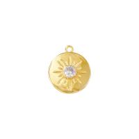 Цирконий Micro Pave латунь подвеска, Латунь, Плоская круглая форма, плакирован золотом, инкрустированное микро кубического циркония, 18x21mm, продается PC