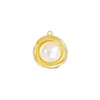Bijoux pendentifs en laiton, avec perle de plastique, Placage de couleur d'or, 17x15mm, Vendu par PC