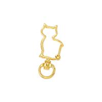 Brass Key Clasp Setting, Cat, gold color plated, hollow, 18x41mm, Sold By PC