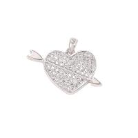 Cubic Zirconia Micro Pave Brass Pendant, Heart, platinum color plated, micro pave cubic zirconia, 15x23mm, Sold By PC