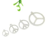 Stainless Steel Pendants 304 Stainless Steel Round machine polished peace logo design & DIY original color Sold By Bag