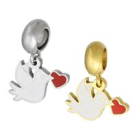 Stainless Steel European Pendants 316 Stainless Steel Dove Vacuum Ion Plating Unisex & enamel Approx 4.5mm Sold By PC
