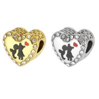 Stainless Steel European Beads, 316 Stainless Steel, Heart, Vacuum Ion Plating, DIY & enamel & with rhinestone, more colors for choice, 13x11x8mm, Hole:Approx 4mm, Sold By PC